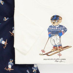 NWT. Polo Ralph Lauren Cotton Jersey Pajama Sleep Set Skiing Polo Bear